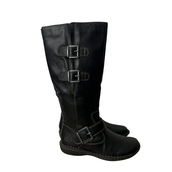 Born Black Faux Leather Wide Calf Tall Knee High Biker Riding Boots NWT Size 6