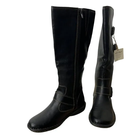 Born Black Faux Leather Wide Calf Tall Knee High Biker Riding Boots NWT Size 6