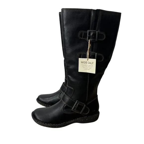 Born Black Faux Leather Wide Calf Tall Knee High Biker Riding Boots NWT Size 6