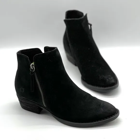 BORN Boots Womens 7.5 Black Brinlee Bootie Distressed Suede Ankle Zip Comfort