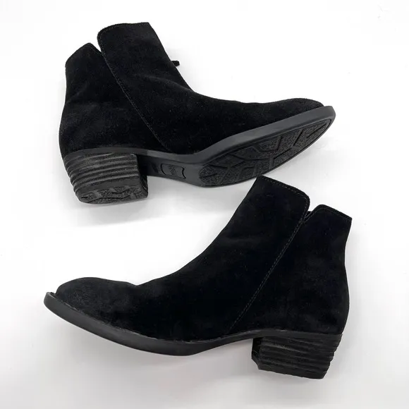 BORN Boots Womens 7.5 Black Brinlee Bootie Distressed Suede Ankle Zip Comfort