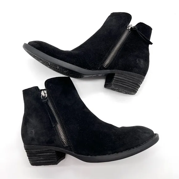 BORN Boots Womens 7.5 Black Brinlee Bootie Distressed Suede Ankle Zip Comfort