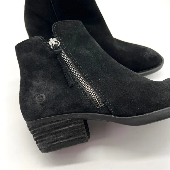 BORN Boots Womens 7.5 Black Brinlee Bootie Distressed Suede Ankle Zip Comfort