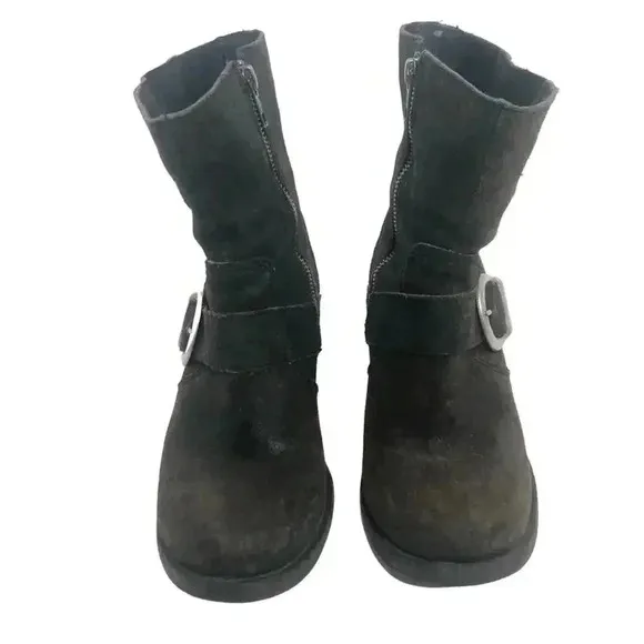 Born Dark Brown Suede Buckled Distressed Booties Women's Size 6.5