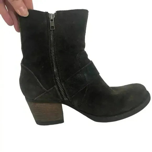 Born Dark Brown Suede Buckled Distressed Booties Women's Size 6.5