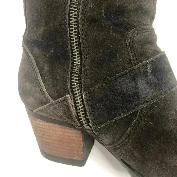 Born Dark Brown Suede Buckled Distressed Booties Women's Size 6.5
