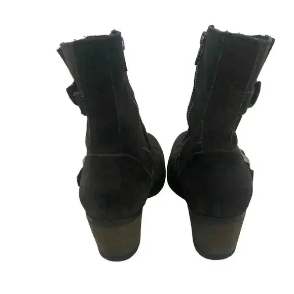 Born Dark Brown Suede Buckled Distressed Booties Women's Size 6.5