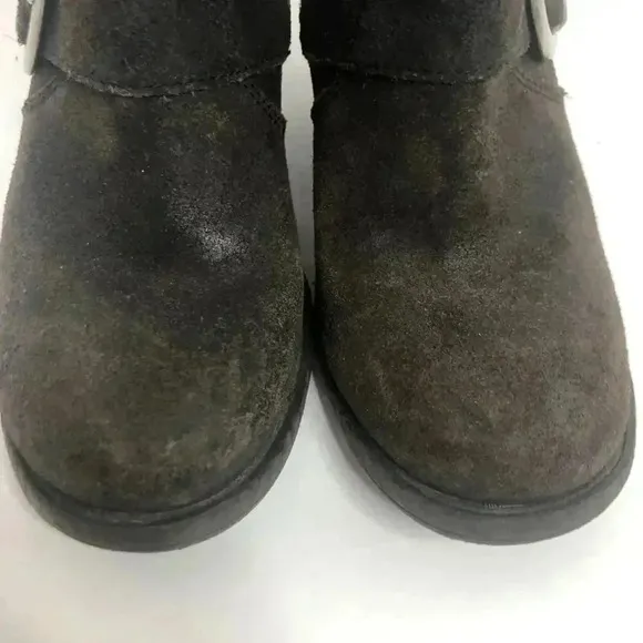 Born Dark Brown Suede Buckled Distressed Booties Women's Size 6.5