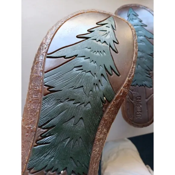 BORN Hand Crafted Shoes  Leather Lace Up Tree Carved on Bottom Sole Sz 8 Unique