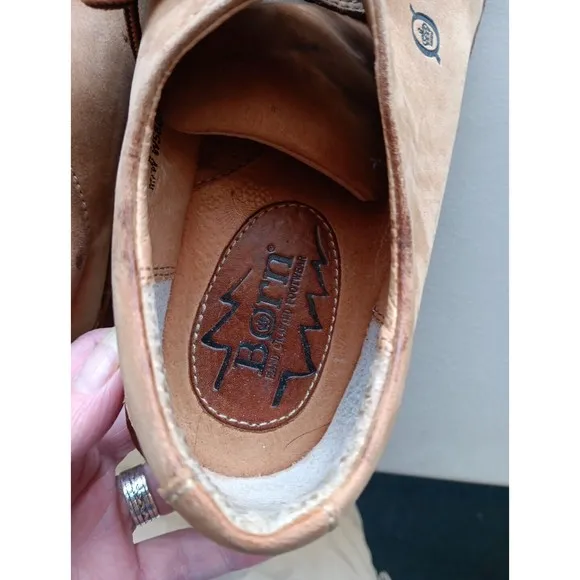 BORN Hand Crafted Shoes  Leather Lace Up Tree Carved on Bottom Sole Sz 8 Unique