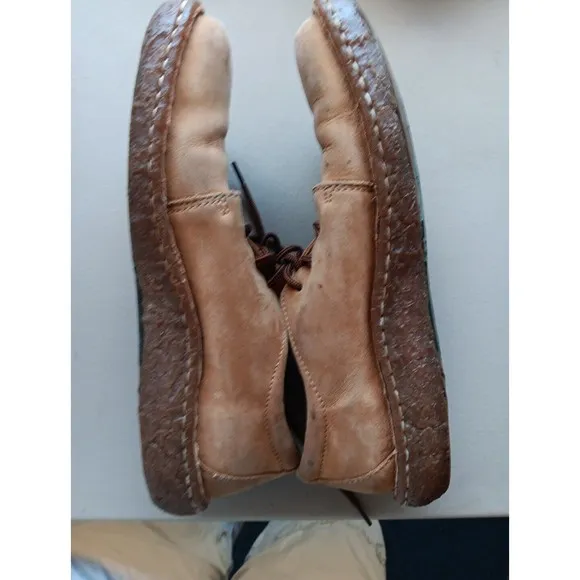BORN Hand Crafted Shoes  Leather Lace Up Tree Carved on Bottom Sole Sz 8 Unique