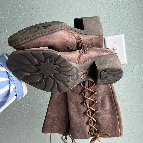 Born Henriette Barnwood Leather Lace Up Womens Knee Pull On Boots Size 6