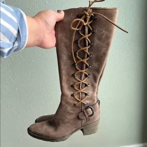 Born Henriette Barnwood Leather Lace Up Womens Knee Pull On Boots Size 6