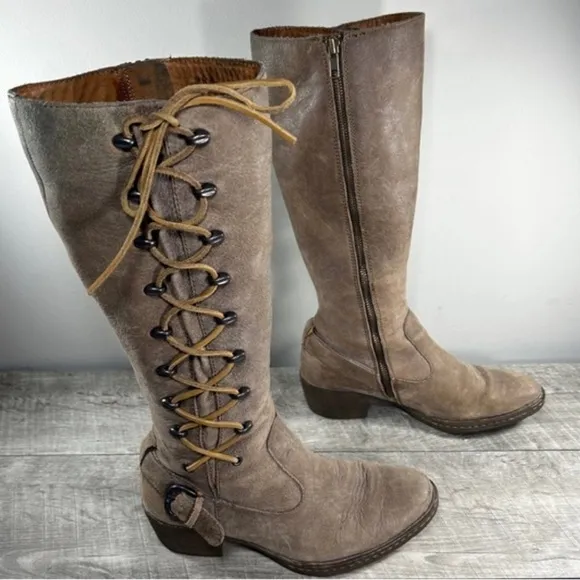 Born Henriette Barnwood Leather Lace Up Womens Knee Pull On Boots Size 6