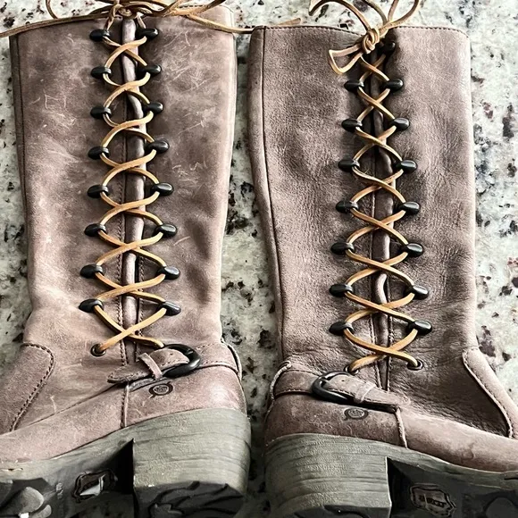 Born Henriette Barnwood Leather Lace Up Womens Knee Pull On Boots Size 6