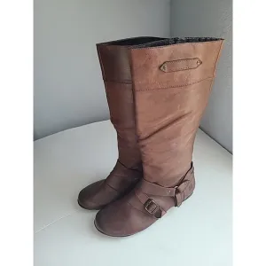 BORN Riding Boots Women’s 7 Buckle Dark Brown Leather Comfort Soft