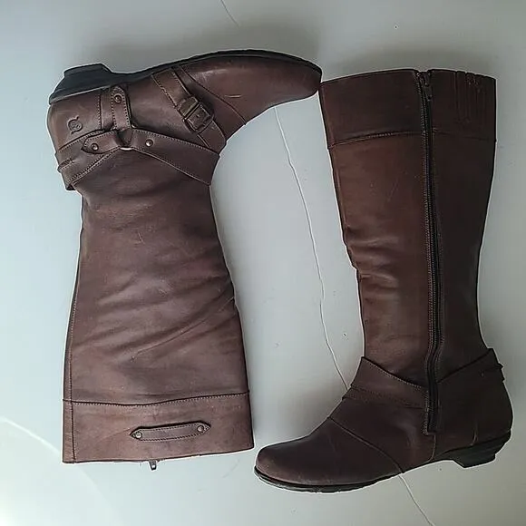 BORN Riding Boots Women’s 7 Buckle Dark Brown Leather Comfort Soft