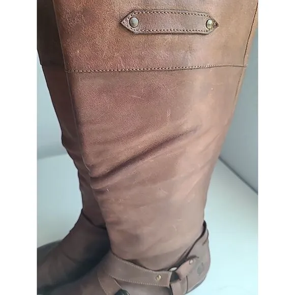 BORN Riding Boots Women’s 7 Buckle Dark Brown Leather Comfort Soft