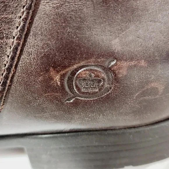 BORN: Tall Brown Leather Gunmetal Gold Studded Detail Boots Size 7.5