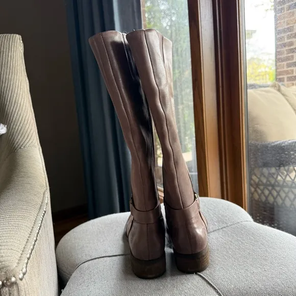 BORN Women's Saddler Taupe Brown Leather Knee-High Boots