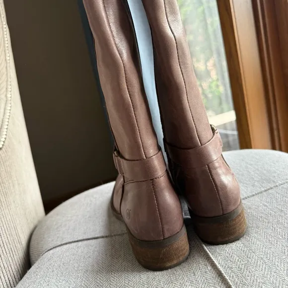 BORN Women's Saddler Taupe Brown Leather Knee-High Boots