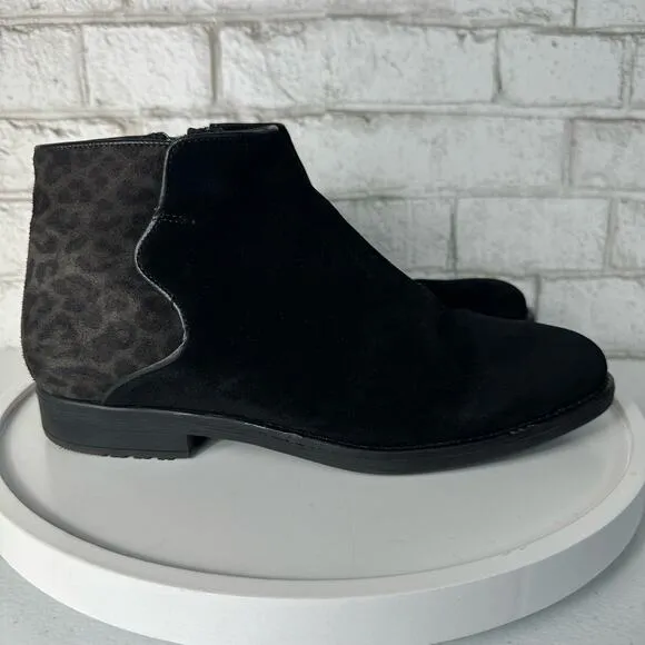 Bos &amp; Co Booties Black Rural Leather Suede Waterproof Animal Leopard 40 9.5