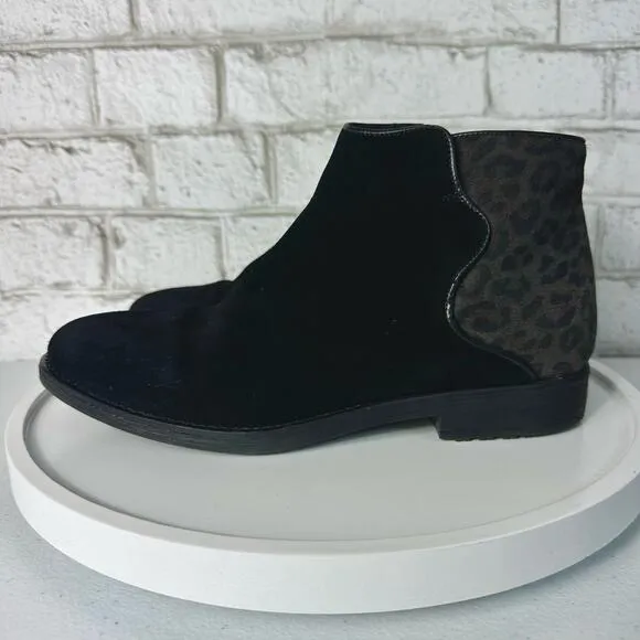 Bos &amp; Co Booties Black Rural Leather Suede Waterproof Animal Leopard 40 9.5