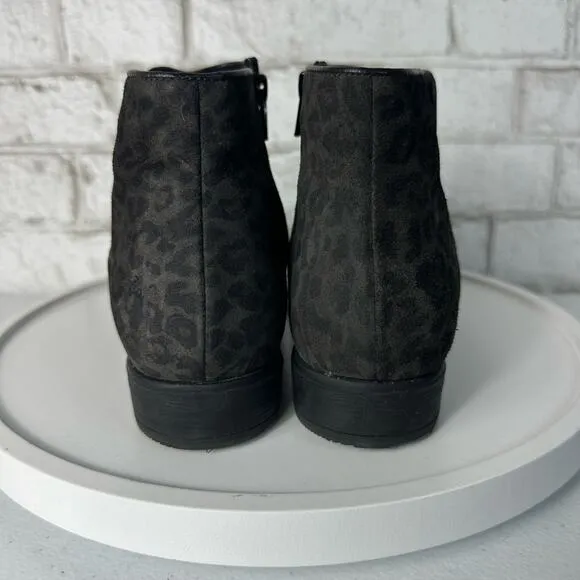 Bos &amp; Co Booties Black Rural Leather Suede Waterproof Animal Leopard 40 9.5