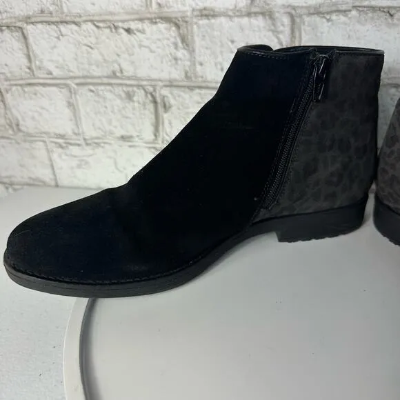 Bos &amp; Co Booties Black Rural Leather Suede Waterproof Animal Leopard 40 9.5