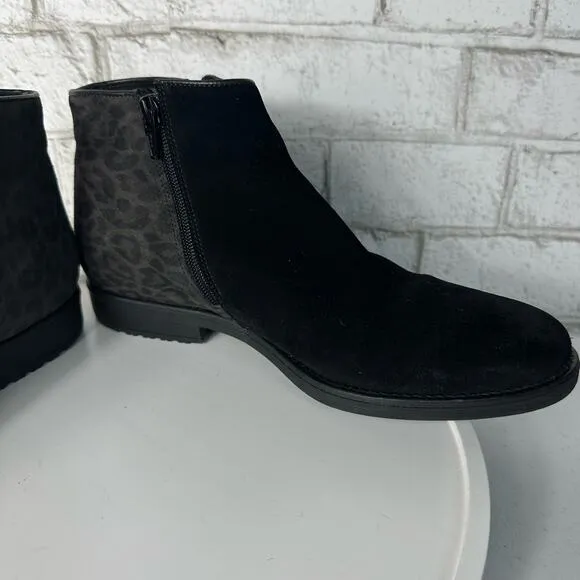 Bos &amp; Co Booties Black Rural Leather Suede Waterproof Animal Leopard 40 9.5