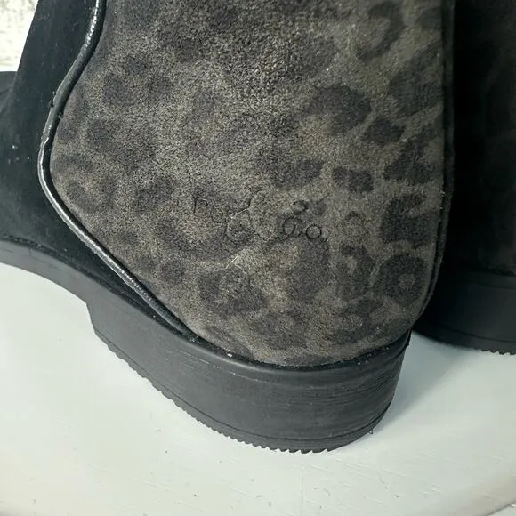 Bos &amp; Co Booties Black Rural Leather Suede Waterproof Animal Leopard 40 9.5