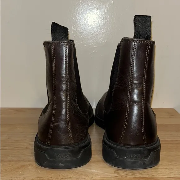 Boss Men's Brown Leather Calev Cheb Boots