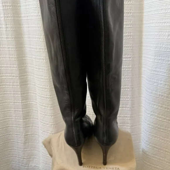 BOTTEGA VENETA Intrecciato Woven Knee High Black Boots size 39
