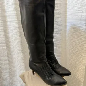 BOTTEGA VENETA Intrecciato Woven Knee High Black Boots size 39