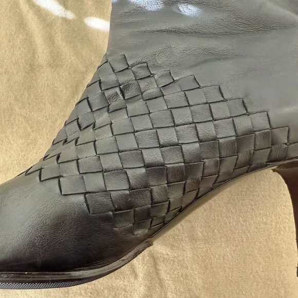 BOTTEGA VENETA Intrecciato Woven Knee High Black Boots size 39