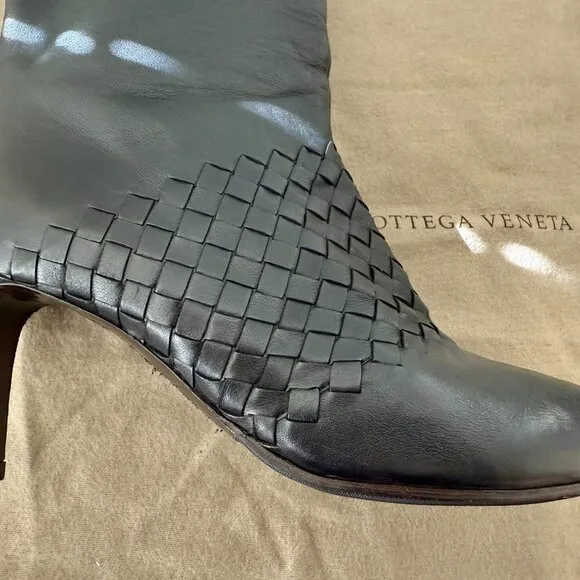 BOTTEGA VENETA Intrecciato Woven Knee High Black Boots size 39