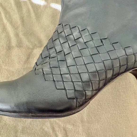 BOTTEGA VENETA Intrecciato Woven Knee High Black Boots size 39