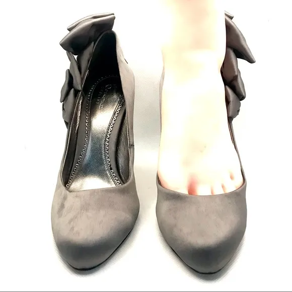 BOURNE ENGLAND GRAY SATIN BOW DETAIL SHOES WITH RHINESTONE HEELS (37)