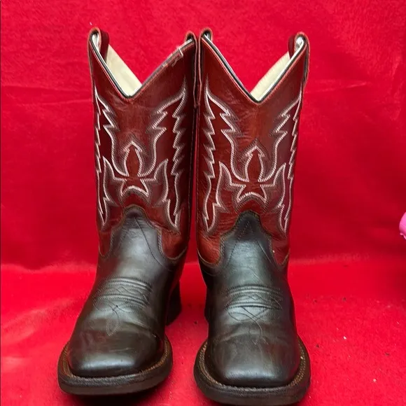 BoysBrown and Red Cowboy Boots SZ 3 D