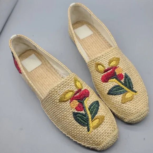 Brand New Tory Burch Sz 7.5 Women Raffia Flat Espadrilles Straw Natural Flower