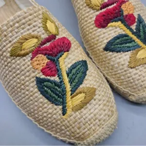 Brand New Tory Burch Sz 7.5 Women Raffia Flat Espadrilles Straw Natural Flower