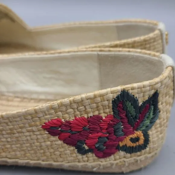 Brand New Tory Burch Sz 7.5 Women Raffia Flat Espadrilles Straw Natural Flower