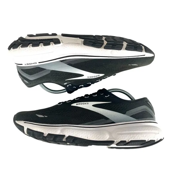 Brooks Men's 9.5 Black/Gray/White Ghost 15 Cushion Running Sneaker Shoes