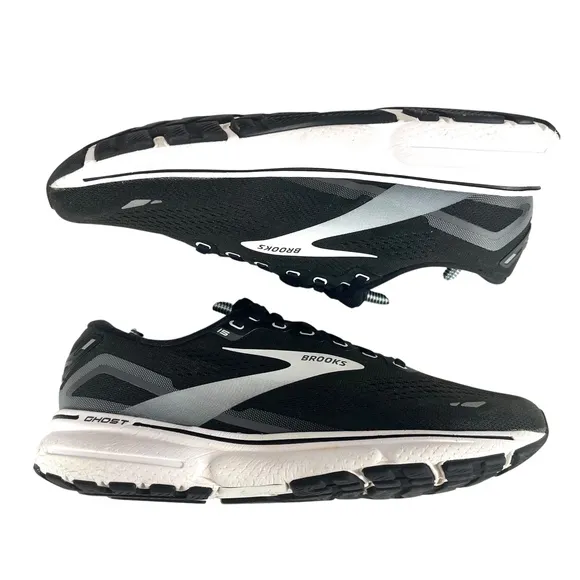 Brooks Men's 9.5 Black/Gray/White Ghost 15 Cushion Running Sneaker Shoes