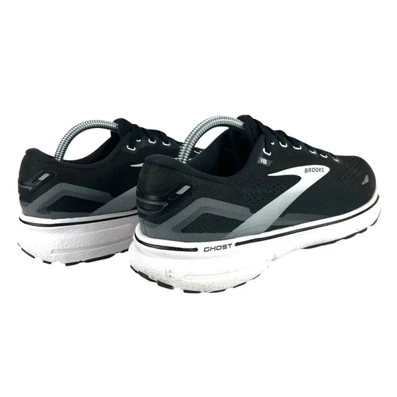 Brooks Men's 9.5 Black/Gray/White Ghost 15 Cushion Running Sneaker Shoes