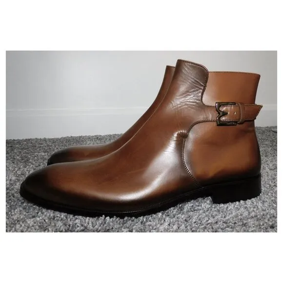 Bruno Magli Angiolini Men's Cognac Leather Dress Boots NEW Size 10 Made In Italy