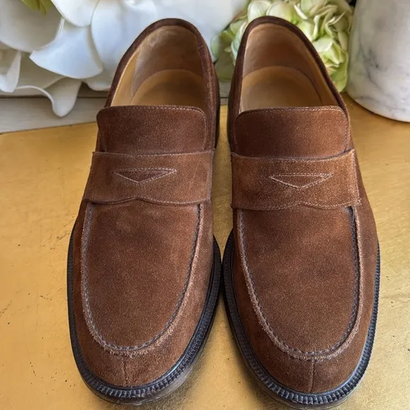 Bruno Magli Ken Lug Sole Penny Loafer in Chestnut Suede | Bologna Construction