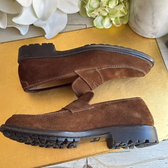 Bruno Magli Ken Lug Sole Penny Loafer in Chestnut Suede | Bologna Construction