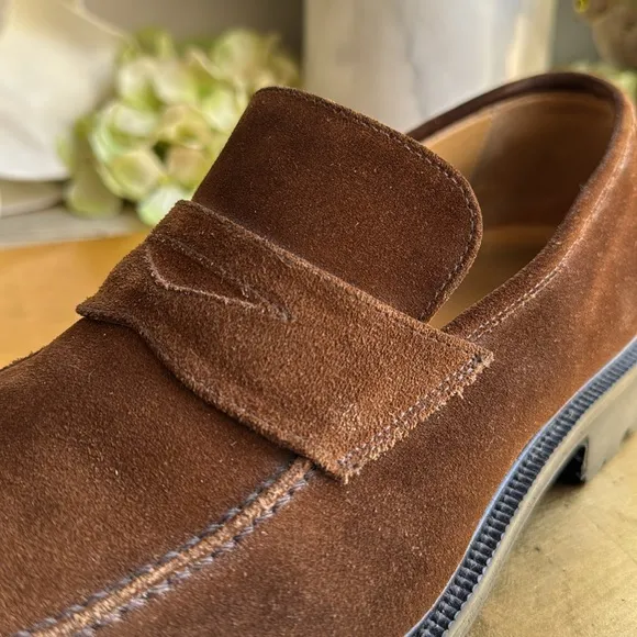 Bruno Magli Ken Lug Sole Penny Loafer in Chestnut Suede | Bologna Construction