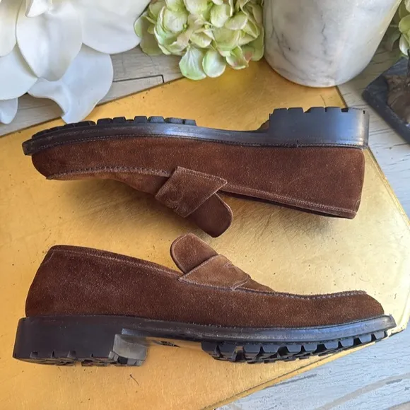 Bruno Magli Ken Lug Sole Penny Loafer in Chestnut Suede | Bologna Construction